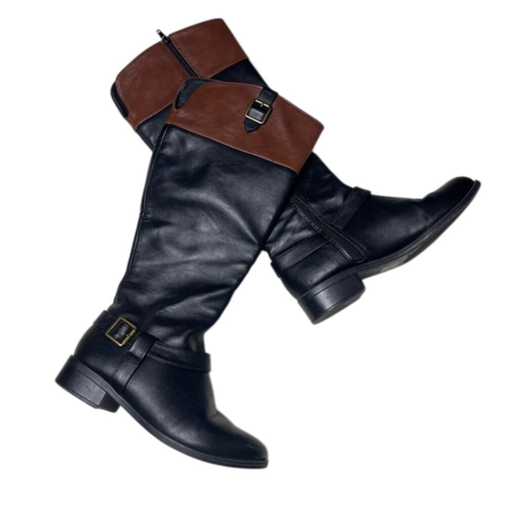 Solans Brown & Black Knee High Riding Boots